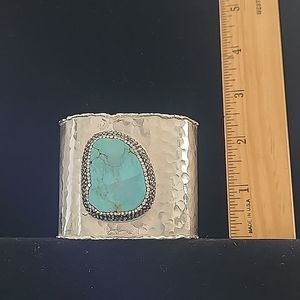 Genuine Turquoise & Swarovski Black & Clear crystal wide cuff bracelet